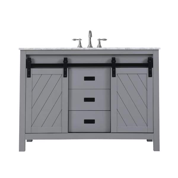 Altair Kinsley 48 in. Bath Vanity in Gray with Carrara Marble Vanity Top in White with White Basin