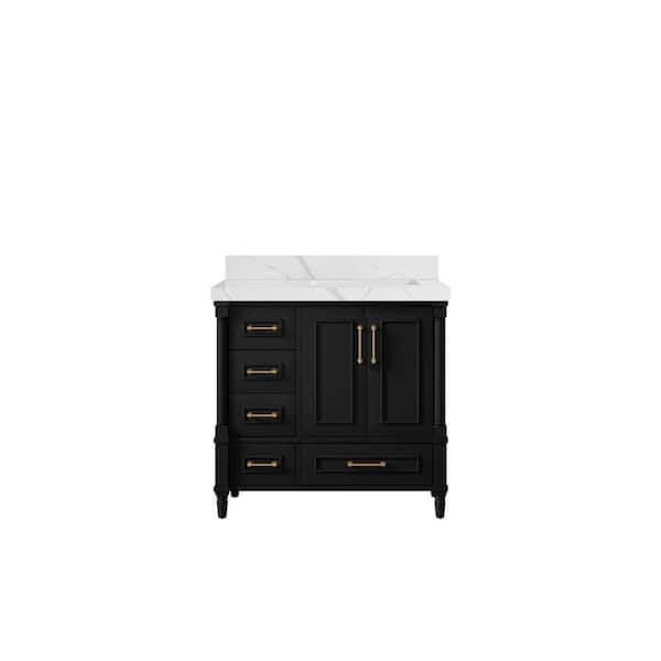Willow Collections Hudson 36 in. W x 22 in. D x 36 in. H Right Offset Sink Bath Vanity in Black with 2 in. Calacatta Quartz Top