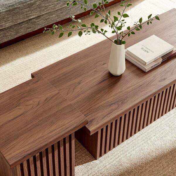 MODWAY Render 19.7 in. Walnut Rectangle MDF Coffee Table EEI-6970
