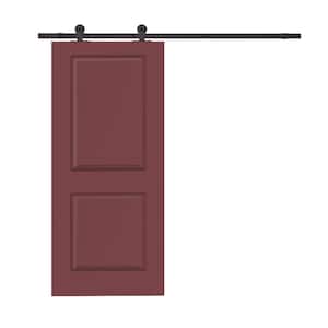 30 in. x 80 in. Maroon Stained Composite MDF 2-Panel Interior Sliding Barn Door with Hardware Kit
