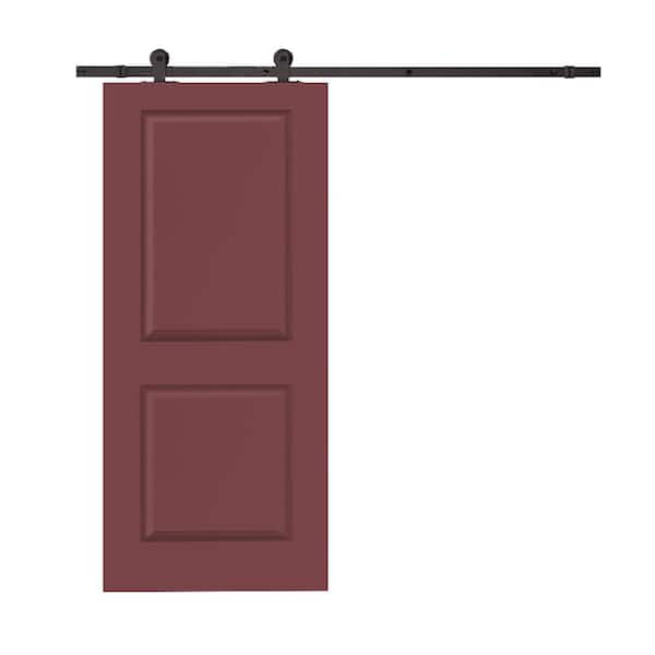 CALHOME 36 in. x 80 in. Maroon Stained Composite MDF 2-Panel Interior Sliding Barn Door with Hardware Kit
