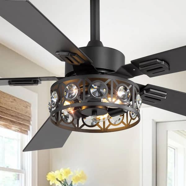 Sergio 48 in. Indoor Crystal Black Ceiling Fans with Remote Control and Light Kit Included