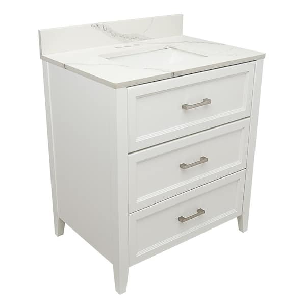 Amluxx Capri 31 in. W x 22 in. D Bath Vanity in. White with Quartz Stone Vanity Top in Calacatta White with White Basin