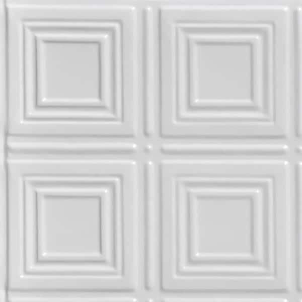 FROM PLAIN TO BEAUTIFUL IN HOURS Take Home Sample - Shanko White 1 ft. x 1 ft. Decorative Tin Style Nail Up Ceiling Tile (1 sq. ft./case)
