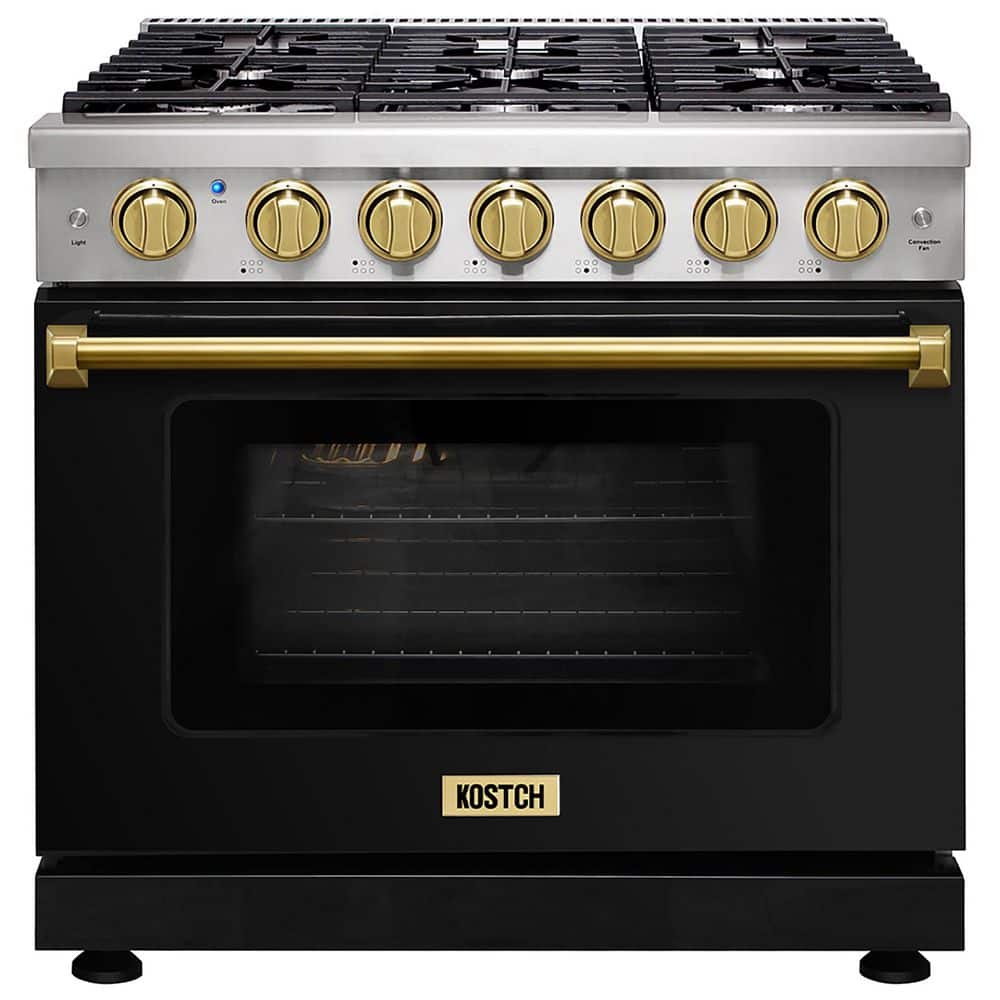 36 in. 6 Burners Freestanding Natural Gas Range with 6.0 cu. ft. Convection Oven in Black with Bronze Handle price history on PriceWatchPro