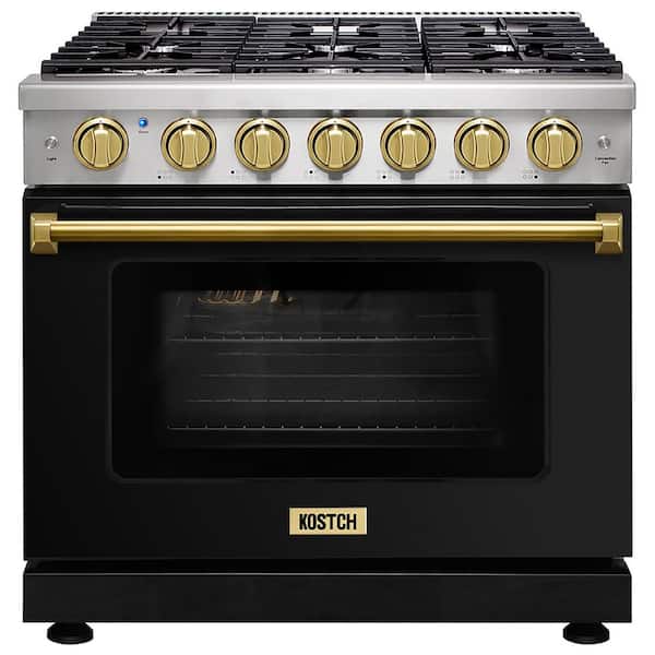 36 in. 6 Burners Freestanding Natural Gas Range with 6.0 cu. ft. Convection Oven in Black with Bronze Handle