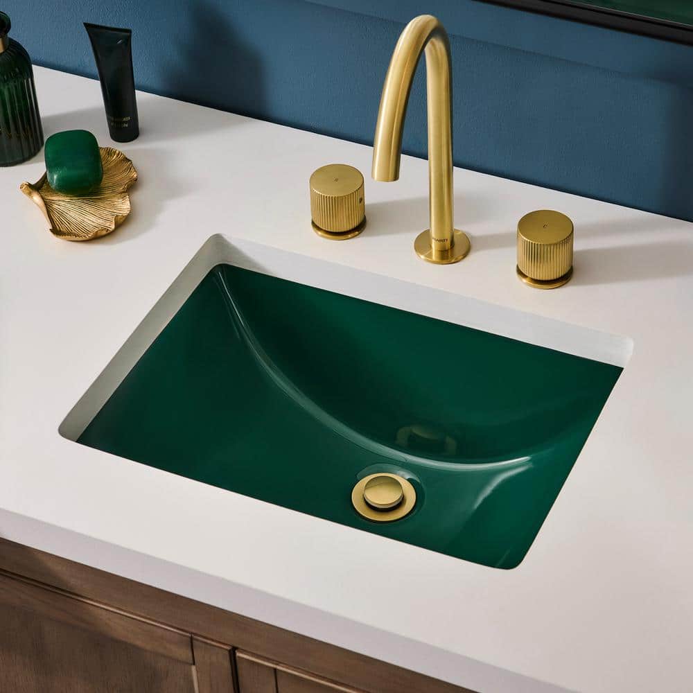 Emerald Green Rectangular Ceramic Undermount Bathroom Sink