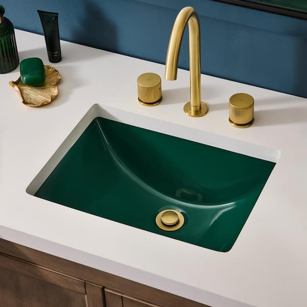 Krona 16.5 in. Undermount Rectangular Bathroom Vanity Sink in Emereld Green Porcelain Ceramic with Overflow