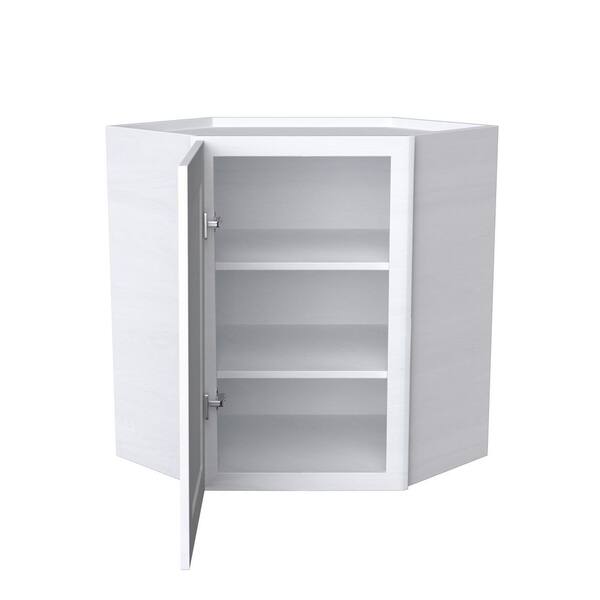 Shaker 24 in. W x 12 in. D x 42 in. H Plywood Ready to Assemble Diagonal Corner Wall Cabinet in White