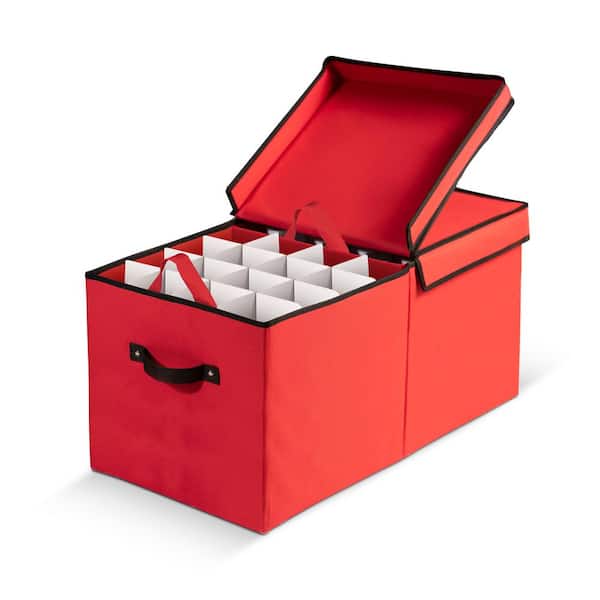 OSTO 25.5 in. Red 600D Polyester Holiday Ornament Storage Box (128-Ornaments)