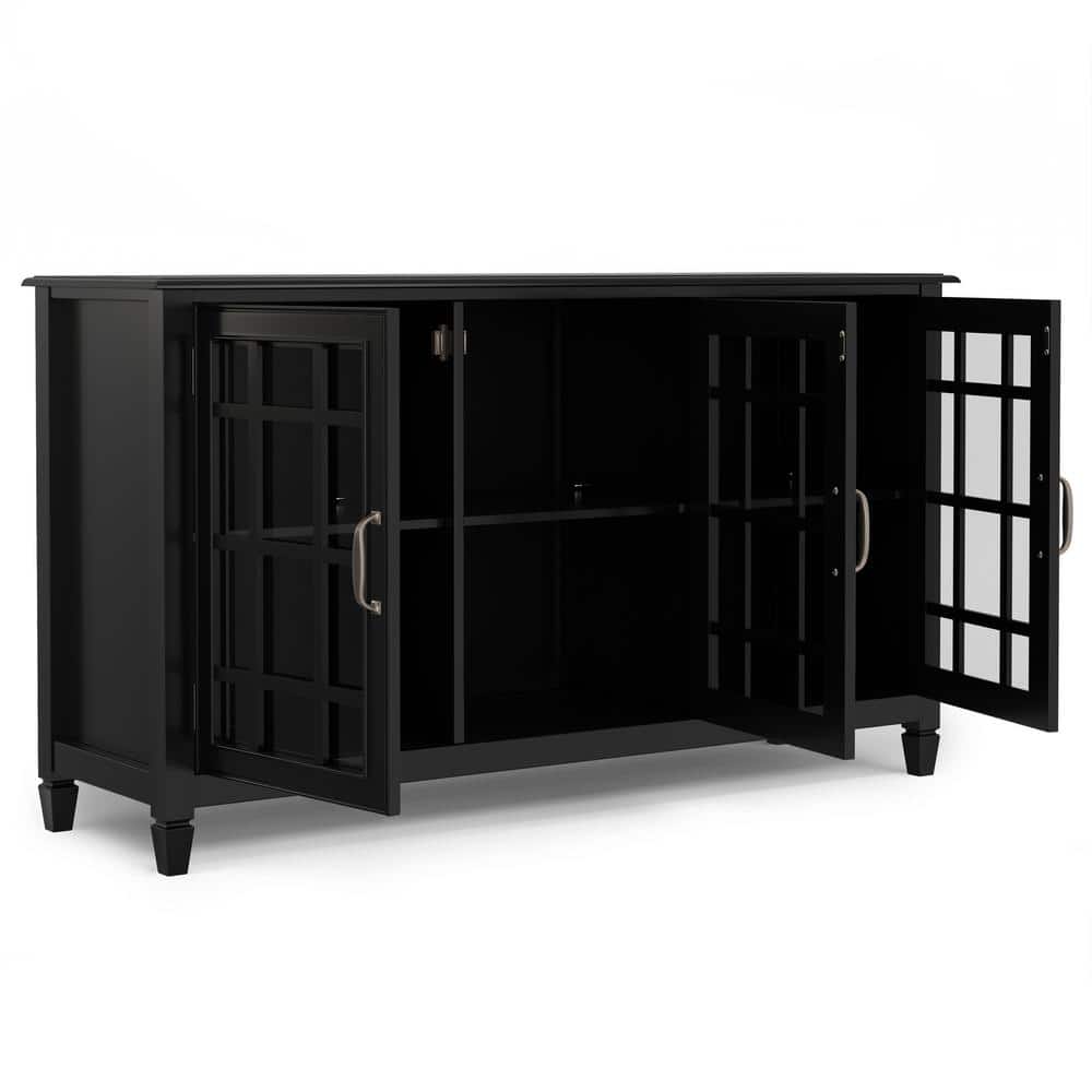 Connaught Black storage cabinet with doors open, showing interior shelves.