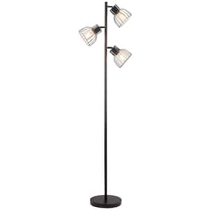 66 in. 3-Light Black Industrial Floor Lamp with Adjustable Shades