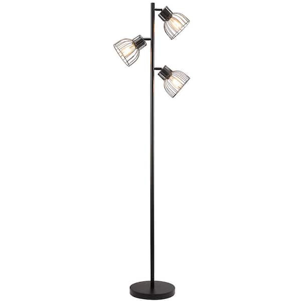 Merra 66 in. 3-Light Black Industrial Floor Lamp with Adjustable Shades