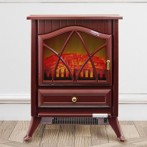 AKDY 400 sq.ft Electric Stove in Red with Vintage Glass Door Realistic Flame and Logs