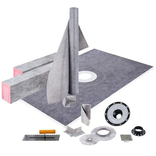 Shower Curb Kit, 48 in. x 72 in. Shower Kit with PVC Flange Watertight Shower Curb Overlay 4 in. Stainless Steel Grate