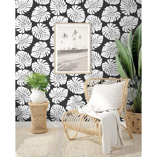 30.75 sq. ft. Shadow Monstera Leaf Vinyl Peel and Stick Wallpaper Roll