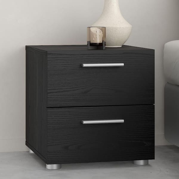Tvilum Austin 2-Drawer Black Woodgrain Nightstand 16.65 in. H x 15.75 in. W x 15.85 in. D