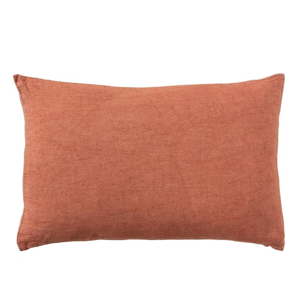 Storied Home Rust Color Stonewashed Polyester Lumbar 24 in. x 16 in. Throw Pillow