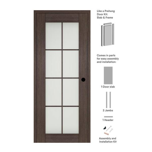 Belldinni 18 in. x 96 in. Vona Left-Hand 8-Lite Frosted Glass Veralinga Oak Wood Composite Single Prehung Interior Door