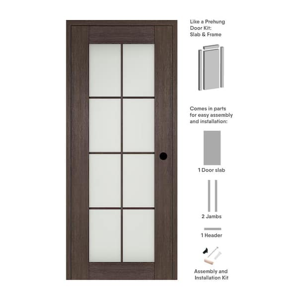 32 in. x 96 in. Vona Left-Hand 8-Lite Frosted Glass Veralinga Oak Wood Composite Single Prehung Interior Door
