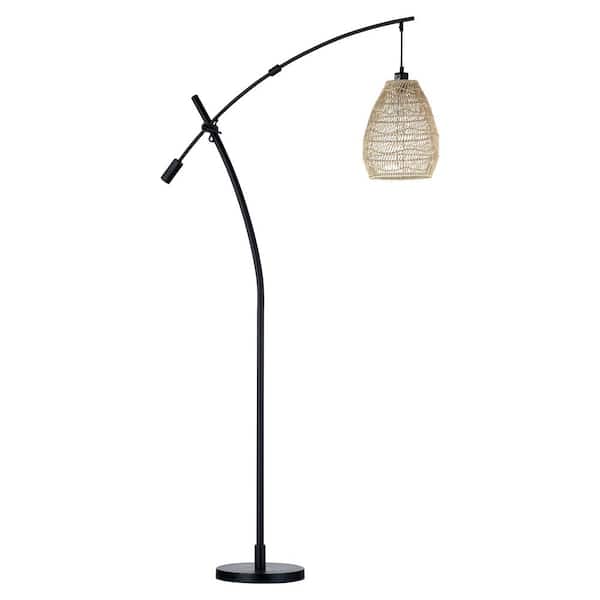 Maxax Chicago 76 in. Black 1-Light Up-Down Swing Arm Floor Lamp with Caged Rattan Shade