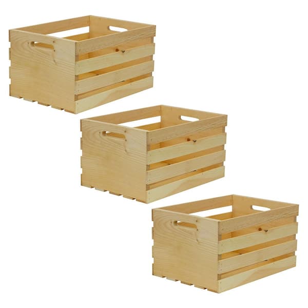 Crates & Pallet 18 in. x 12.5 in. x 9.5 in. Large Wood Crate (3-Pack)