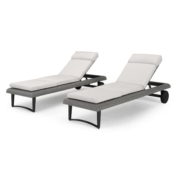 RST BRANDS Vistano Gray Wicker Outdoor Chaise Lounge with Canvas Flax Sunbrella Cushions (Set of 2)