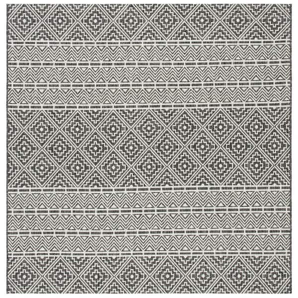 SAFAVIEH Courtyard Black/Gray 4 ft. x 4 ft. Tribal Diamond Chevron Indoor/Outdoor Patio  Square Area Rug