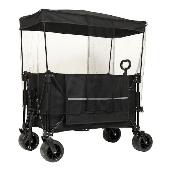 5.3 cu. ft. Black Steel Folding Utility Garden Cart, Collapsible Large Wagon