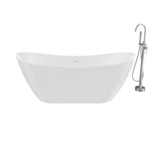 Mahaba 67 in. x 29 in. Soaking Non-Whirlpool Freestanding Bathtub in White with Freestanding Faucet in Chrome