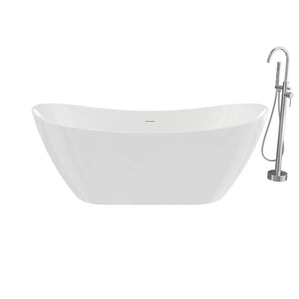 MAAX Mahaba 67 in. x 29 in. Soaking Non-Whirlpool Freestanding Bathtub in White with Freestanding Faucet in Chrome