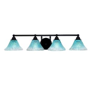 Madison 8.5 in. 4-Light Bath Bar, Matte Black, Teal Crystal Glass Vanity Light