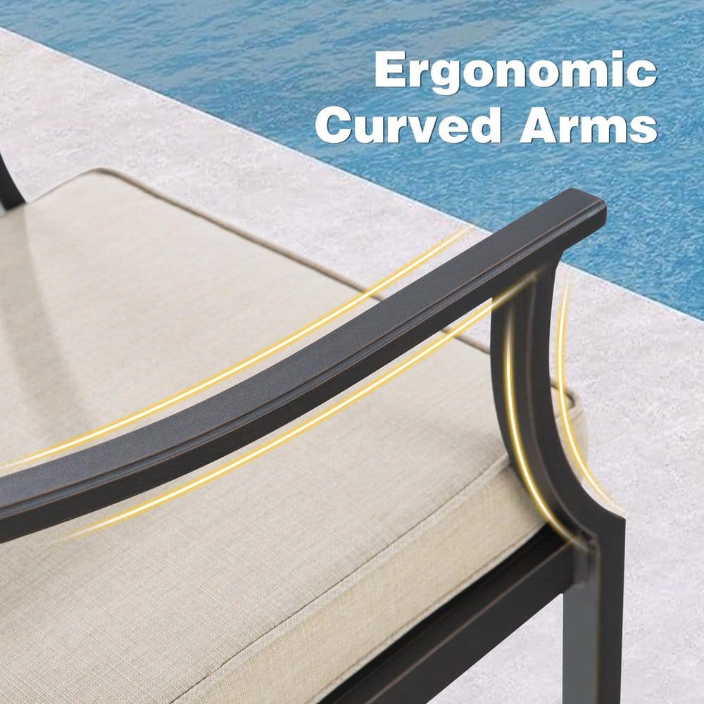 Close-up of the ergonomic curved armrests on a black aluminum chair.