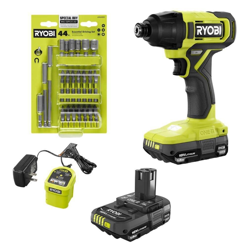 RYOBI ONE+18V Cordless 1/4 in. Impact Drill/Driver Kit w/ (2) 1.5