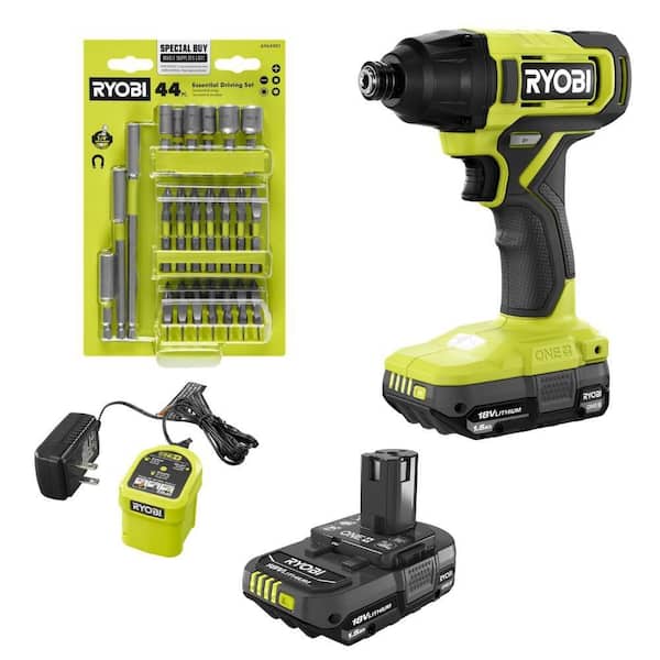 ONE+18V Cordless 1/4 in. Impact Drill/Driver Kit w/ (2) 1.5 Ah Batteries, Charger & Essentials Driving Set (44-Pieces)
