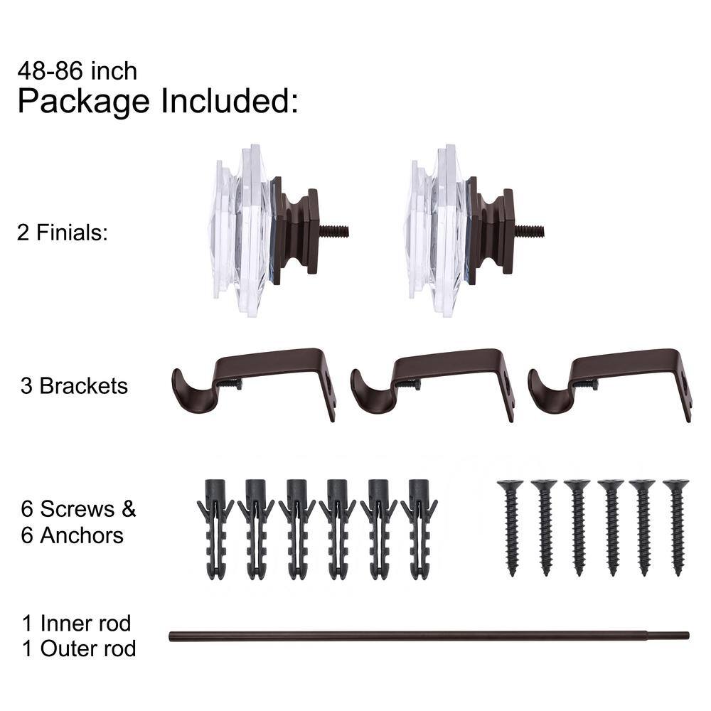 Adjustable Oil Rubbed Bronze Curtain Rod with Crystal Finials