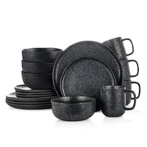 Stone Lain Tom 16-Piece Dinnerware Set Stoneware, Service For 4, Black and White Reflection