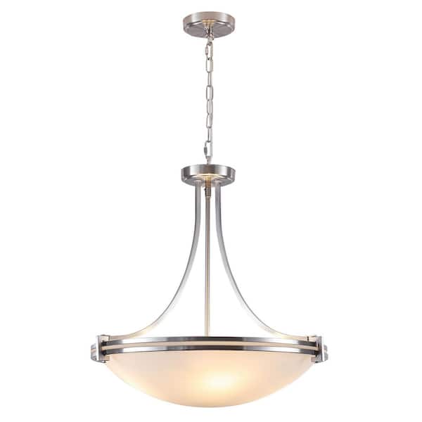 4-Light 20.5 in. 40-Watt Modern Nickel Bowl Pendant Empire Chandelier with Frosted Glass for Kitchen Island Entryway Bar