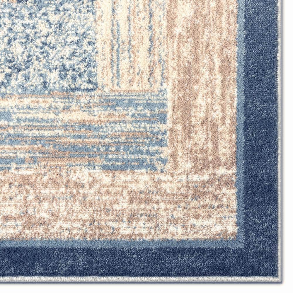 Mid-Century Modern Geometric Blue/Ivory Synthetic Area Rug, 5'2"x7'2"