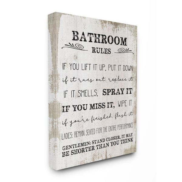 Stupell Industries 30 in. x 40 in. "Bathroom Rules Wood" by Daphne Polselli Canvas Wall Art