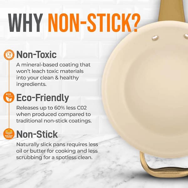 Nutrichef 14 Extra Large Fry Pan, Skillet Nonstick Frying Pan with Golden Titanium Coated Silicone Handle 