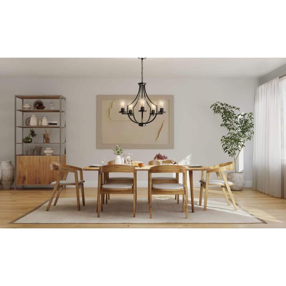 Lassiter Matte Black Steel Chandelier with Clear Glass Shades