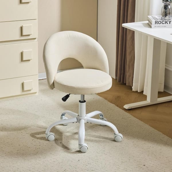Cotton and Linen Fabric Swivel Office Chair Task Chair in Light Yellow with Armless