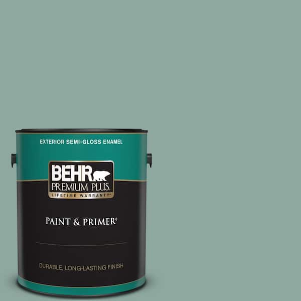 BEHR PREMIUM PLUS 1 gal. #S430-4 Green Meets Blue Semi-Gloss Enamel Exterior Paint & Primer