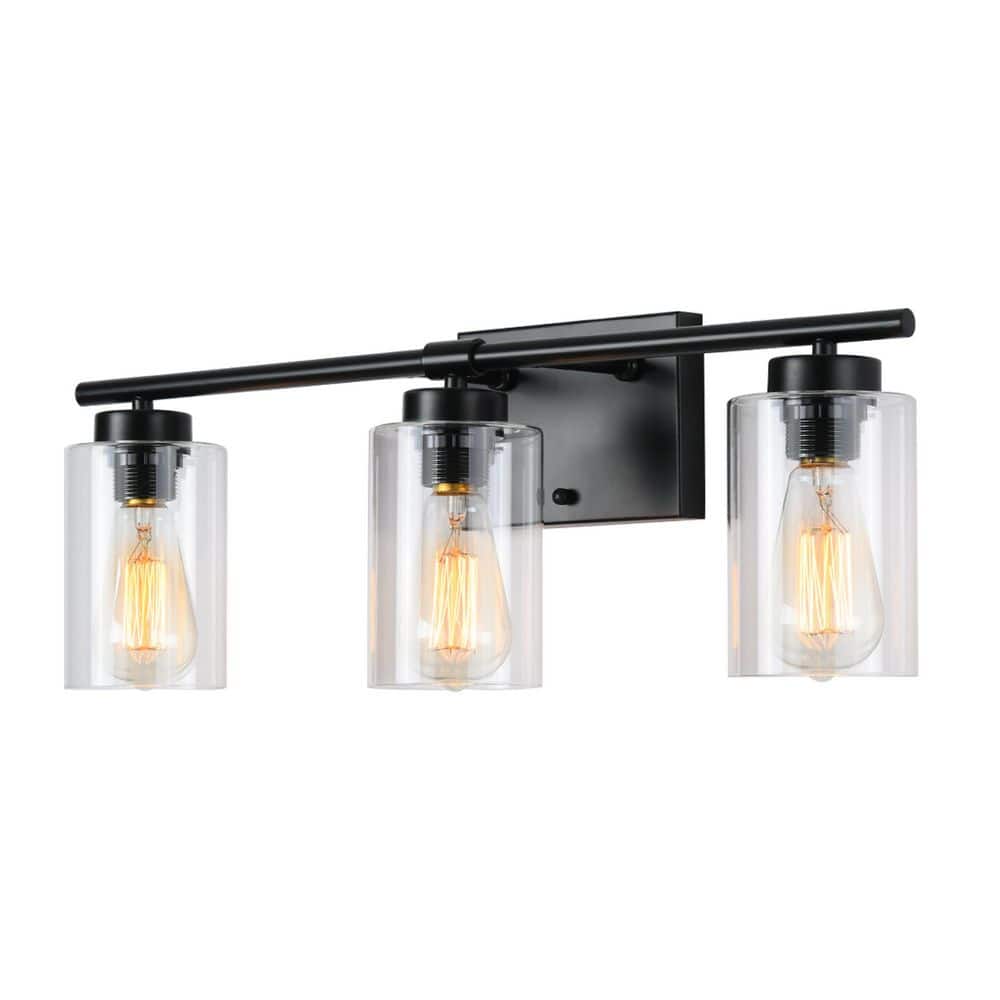 22.83 In. 3-Light Black Wall Sconce with Clear Glass Shades, Modern Indoor Light Fixture for Above the Vanity Mirror price history on PriceWatchPro