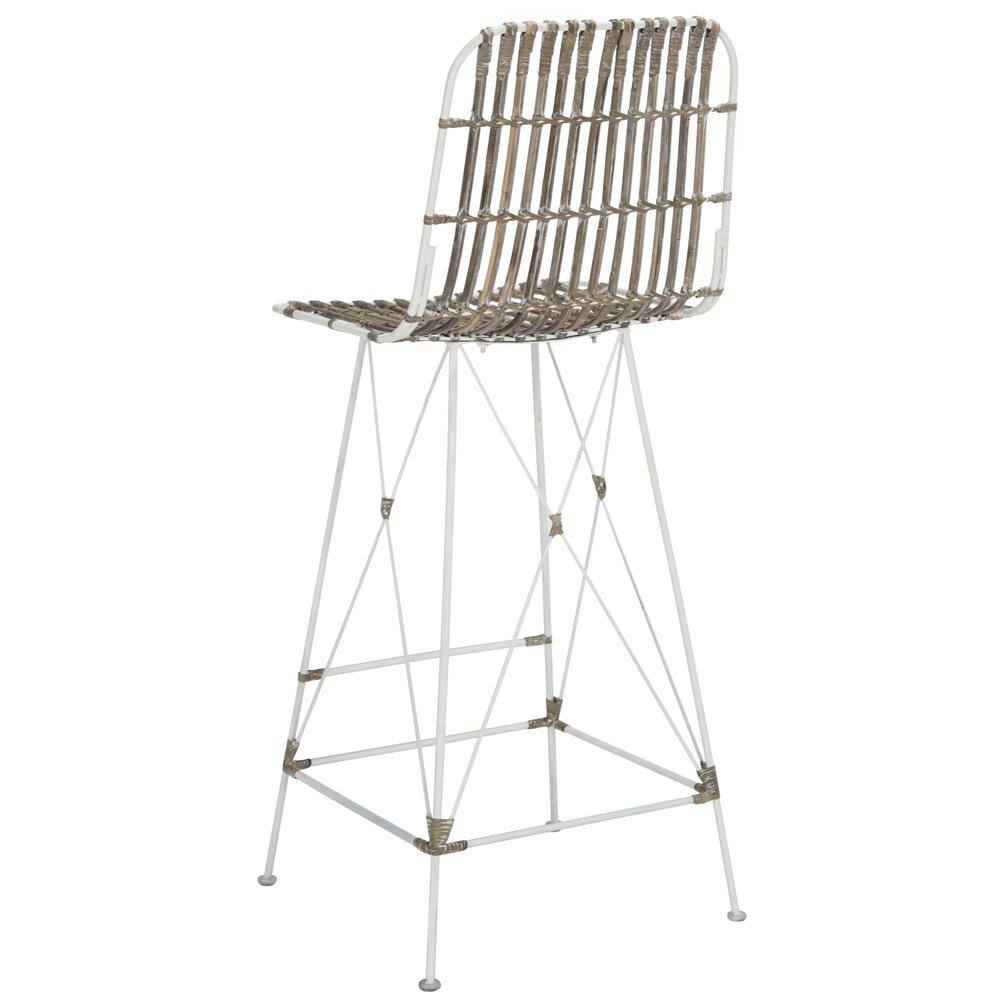Minerva White Wicker and Metal Bar Stool Set of 2