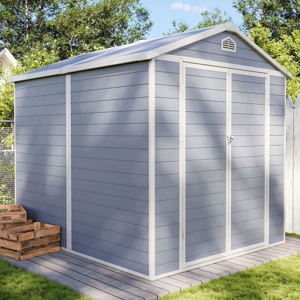 Sizzim 6 ft. x 8 ft. Plastic Storage Resin Shed with Floor Foundation, Air Vents for Patio, Grey (48 sq. ft. Coverage Area)