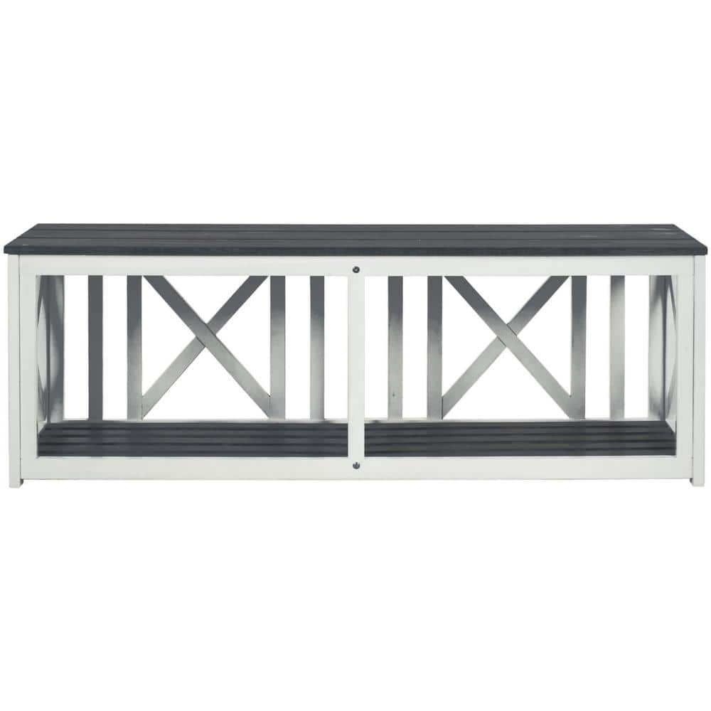 Branco 51.2 in. 2-Person White/Ash Gray Acacia Wood Outdoor Bench