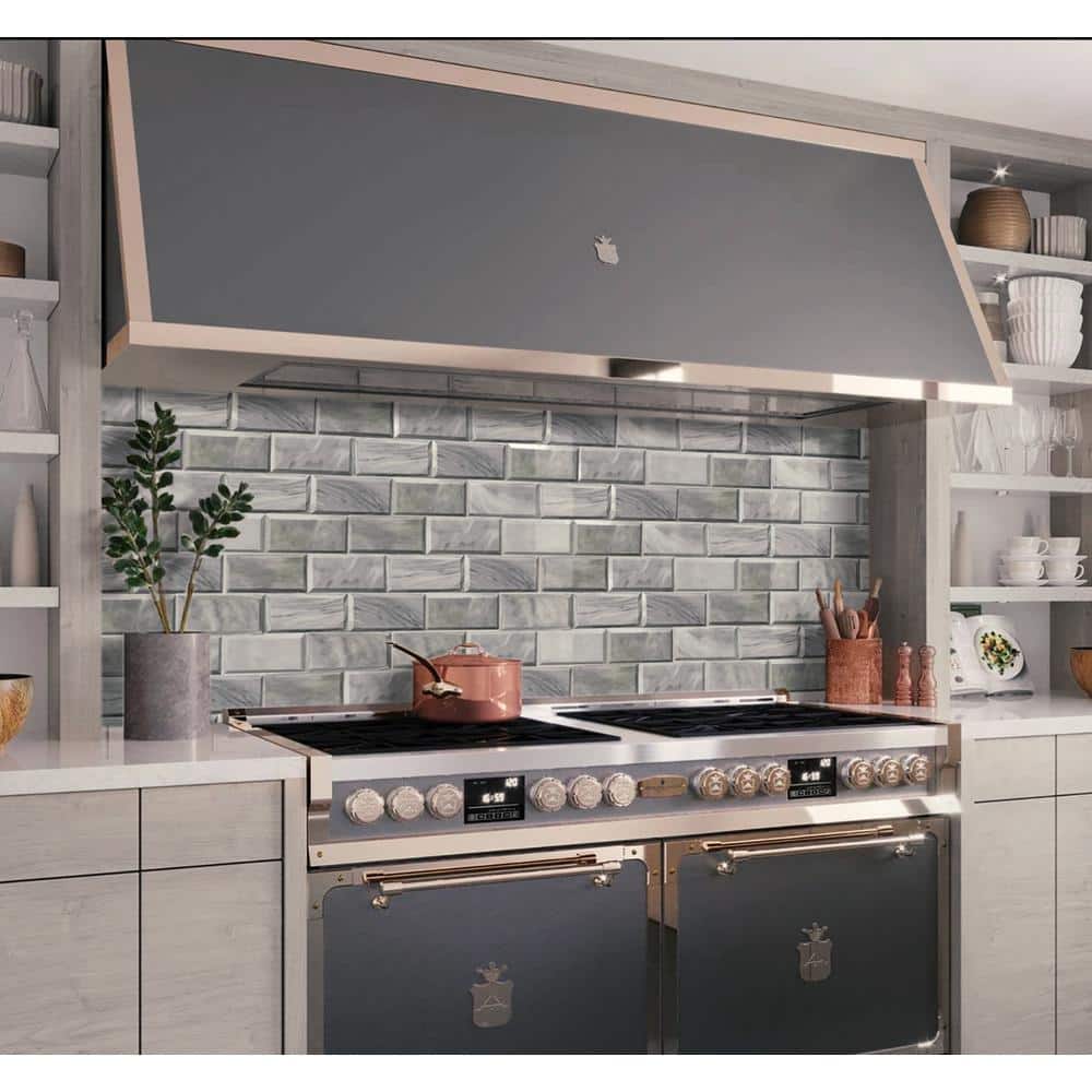 Gray 3" x 6" Beveled Polished Marble Subway Tile