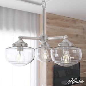 Saddle Creek 3-Light Brushed Nickel Schoolhouse Chandelier with Clear Seeded Glass Shades